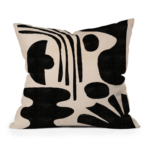 thespacehouse Abstract MidCentury Modern Black Outdoor Throw Pillow