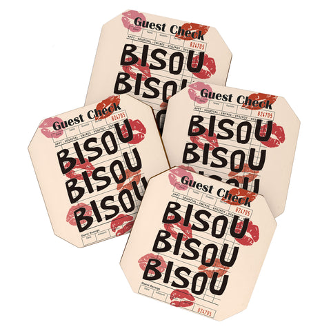 thespacehouse Bisou Bisou Retro Guest Check Coaster Set
