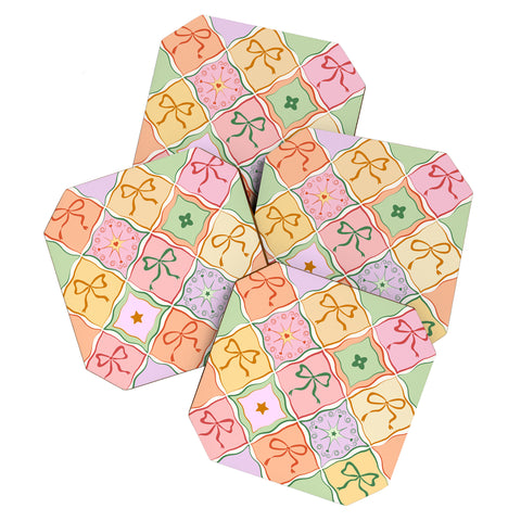 thespacehouse Bows on Colorful Patchwork Coaster Set