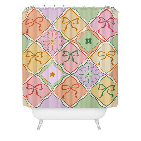 thespacehouse Bows on Colorful Patchwork Shower Curtain