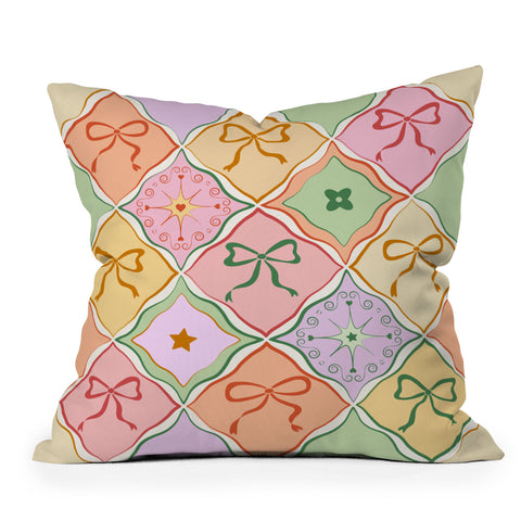 thespacehouse Bows on Colorful Patchwork Throw Pillow