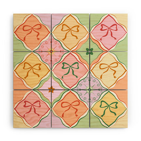 thespacehouse Bows on Colorful Patchwork Wood Wall Mural