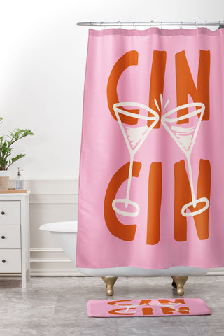 thespacehouse Cin Cin Cheers Martini Cocktail Shower Curtain And Mat