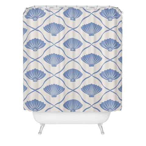 thespacehouse Coastal Ocean Blue Seashells Shower Curtain