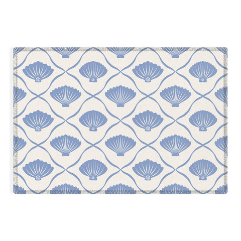 thespacehouse Coastal Ocean Blue Seashells Outdoor Rug