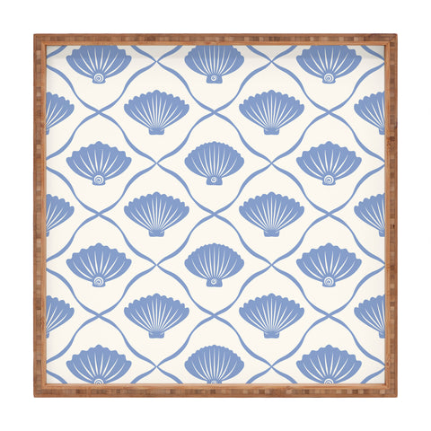 thespacehouse Coastal Ocean Blue Seashells Square Tray