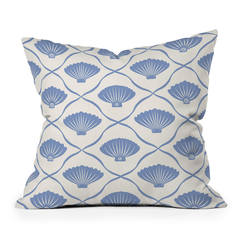 thespacehouse Coastal Ocean Blue Seashells Outdoor Throw Pillow