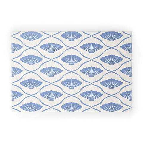 thespacehouse Coastal Ocean Blue Seashells Welcome Mat