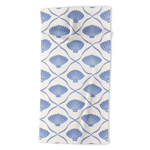 thespacehouse Coastal Ocean Blue Seashells Beach Towel
