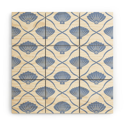 thespacehouse Coastal Ocean Blue Seashells Wood Wall Mural