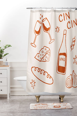 thespacehouse Fancy Dinner Cheese and Wine Shower Curtain And Mat