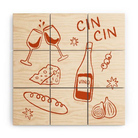 thespacehouse Fancy Dinner Cheese and Wine Wood Wall Mural