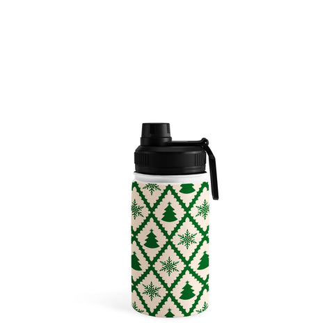 thespacehouse Festive Christmas Check Green Water Bottle