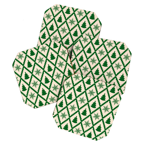 thespacehouse Festive Christmas Check Green Coaster Set
