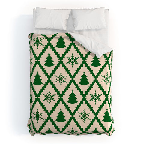 thespacehouse Festive Christmas Check Green Duvet Cover