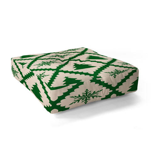 thespacehouse Festive Christmas Check Green Floor Pillow Square