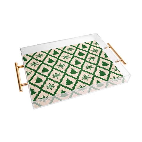 thespacehouse Festive Christmas Check Green Acrylic Tray