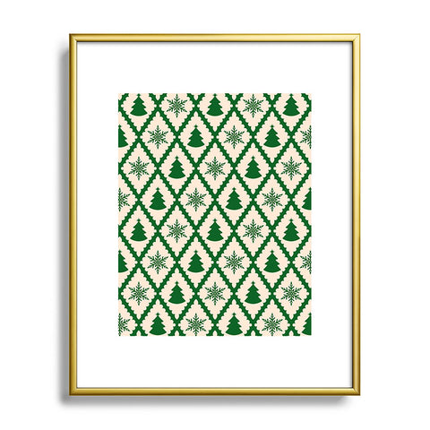 thespacehouse Festive Christmas Check Green Metal Framed Art Print