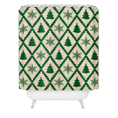 thespacehouse Festive Christmas Check Green Shower Curtain