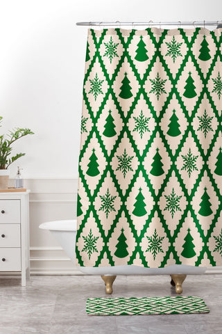 thespacehouse Festive Christmas Check Green Shower Curtain And Mat