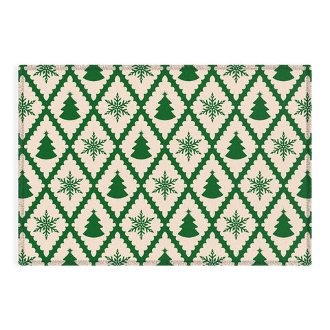 thespacehouse Festive Christmas Check Green Outdoor Rug