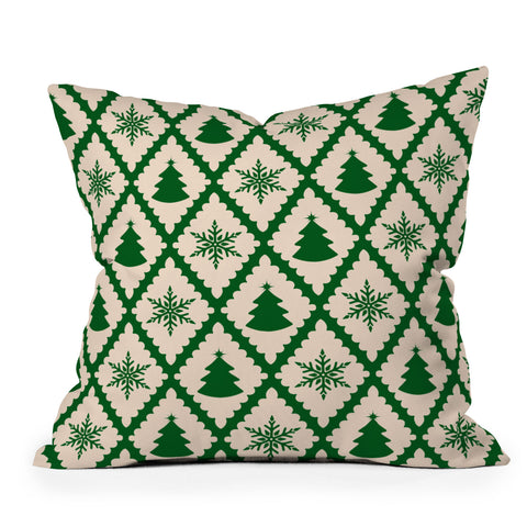 thespacehouse Festive Christmas Check Green Outdoor Throw Pillow