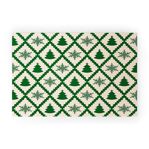 thespacehouse Festive Christmas Check Green Welcome Mat