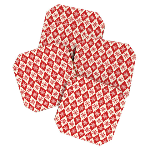 thespacehouse Festive Red White Snowflake Coaster Set
