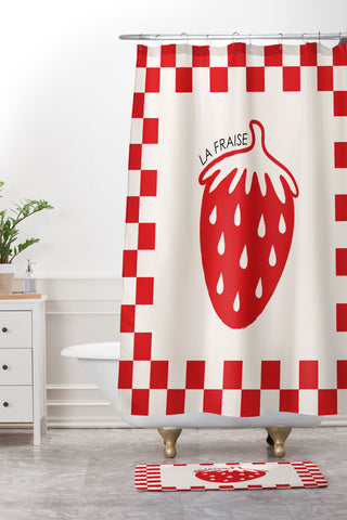 thespacehouse Fruit Series Strawberry Shower Curtain And Mat
