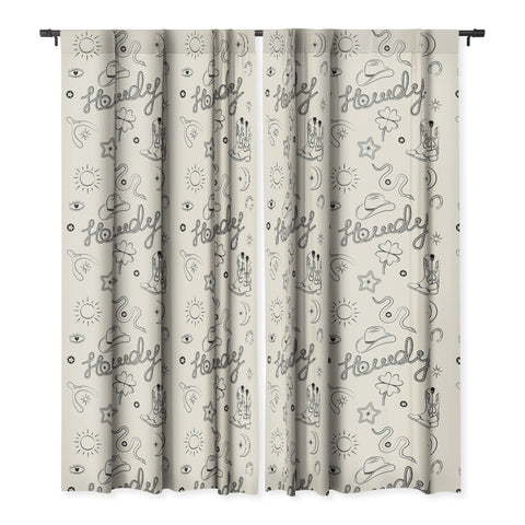 thespacehouse Howdy Black and White Good Luck Blackout Window Curtain