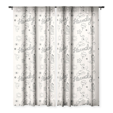thespacehouse Howdy Black and White Good Luck Sheer Window Curtain