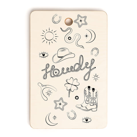 thespacehouse Howdy Black and White Good Luck Cutting Board Rectangle