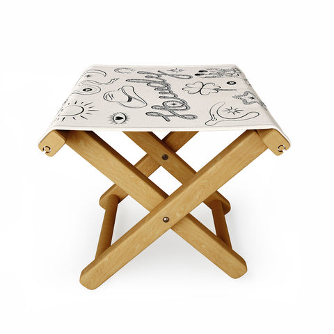 thespacehouse Howdy Black and White Good Luck Folding Stool
