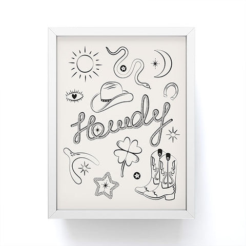 thespacehouse Howdy Black and White Good Luck Framed Mini Art Print
