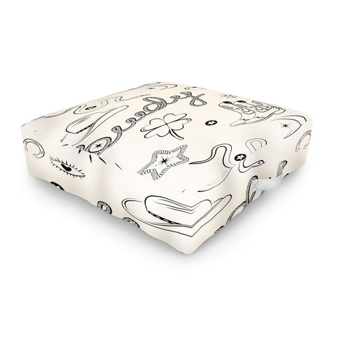 thespacehouse Howdy Black and White Good Luck Outdoor Floor Cushion