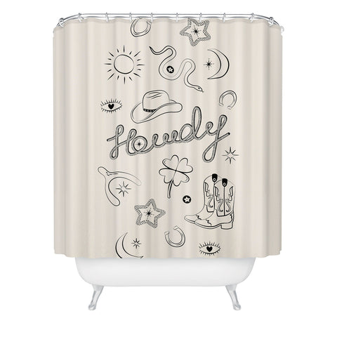 thespacehouse Howdy Black and White Good Luck Shower Curtain