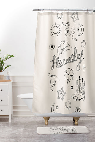 thespacehouse Howdy Black and White Good Luck Shower Curtain And Mat