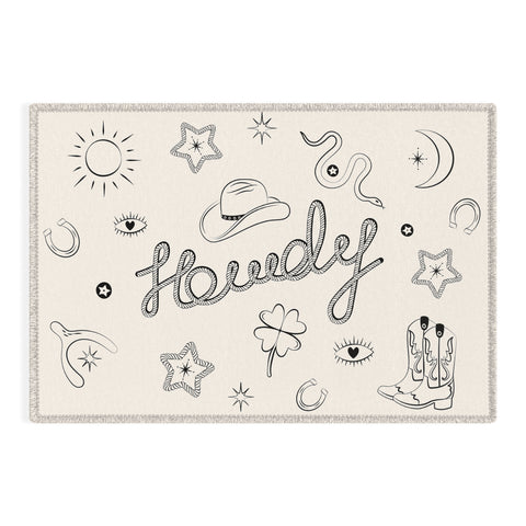 thespacehouse Howdy Black and White Good Luck Outdoor Rug