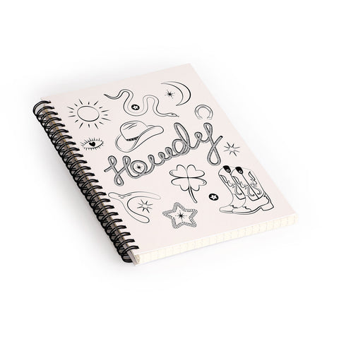 thespacehouse Howdy Black and White Good Luck Spiral Notebook