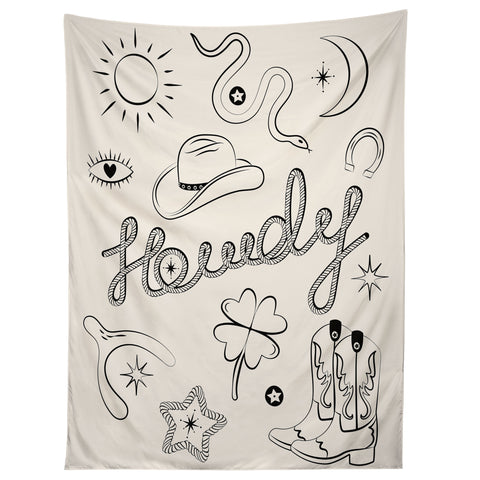 thespacehouse Howdy Black and White Good Luck Tapestry