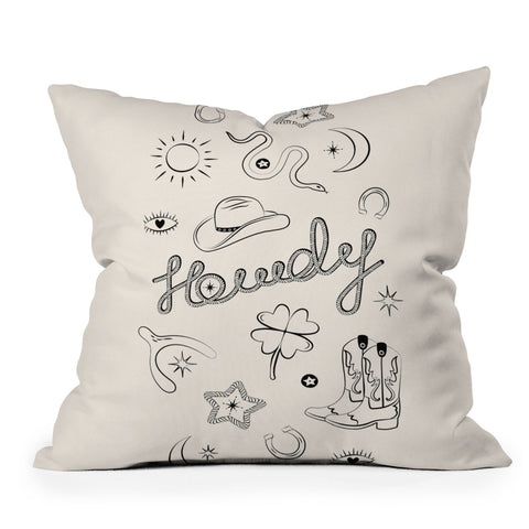 thespacehouse Howdy Black and White Good Luck Throw Pillow