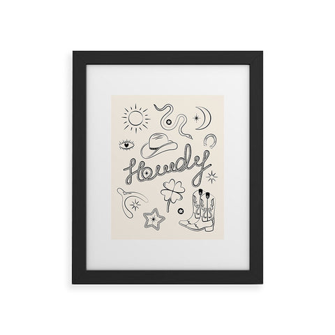 thespacehouse Howdy Black and White Good Luck Framed Art Print