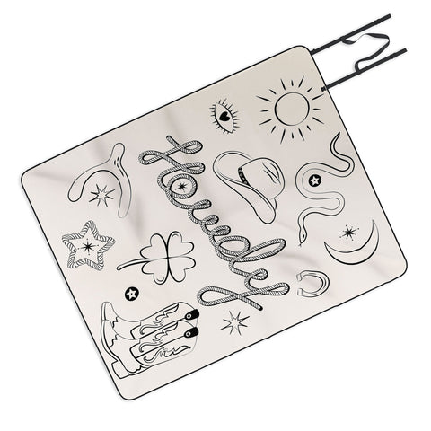 thespacehouse Howdy Black and White Good Luck Picnic Blanket