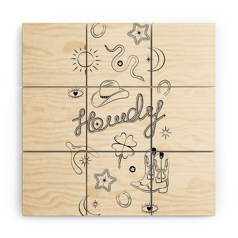 thespacehouse Howdy Black and White Good Luck Wood Wall Mural