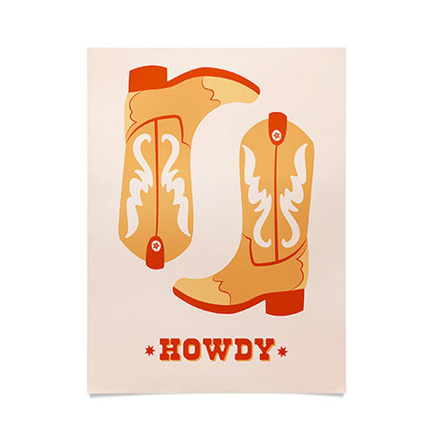 thespacehouse Howdy Cowboy Boots Orange Poster