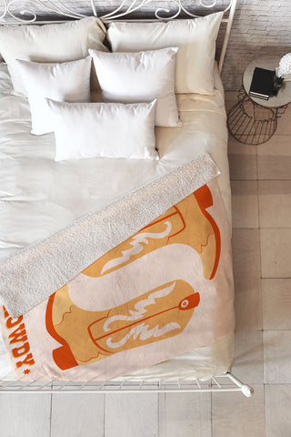 thespacehouse Howdy Cowboy Boots Orange Fleece Throw Blanket