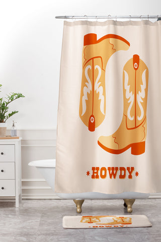 thespacehouse Howdy Cowboy Boots Orange Shower Curtain And Mat