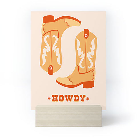 thespacehouse Howdy Cowboy Boots Orange Mini Art Print