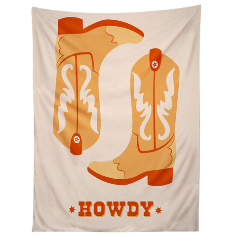 thespacehouse Howdy Cowboy Boots Orange Tapestry