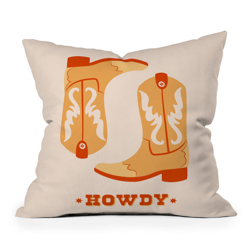 thespacehouse Howdy Cowboy Boots Orange Outdoor Throw Pillow